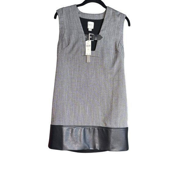 Maeve Anthropologie Sleeveless Sheath Dress Gray Black Faux Leather Hem XXS NWT - Picture 5 of 16